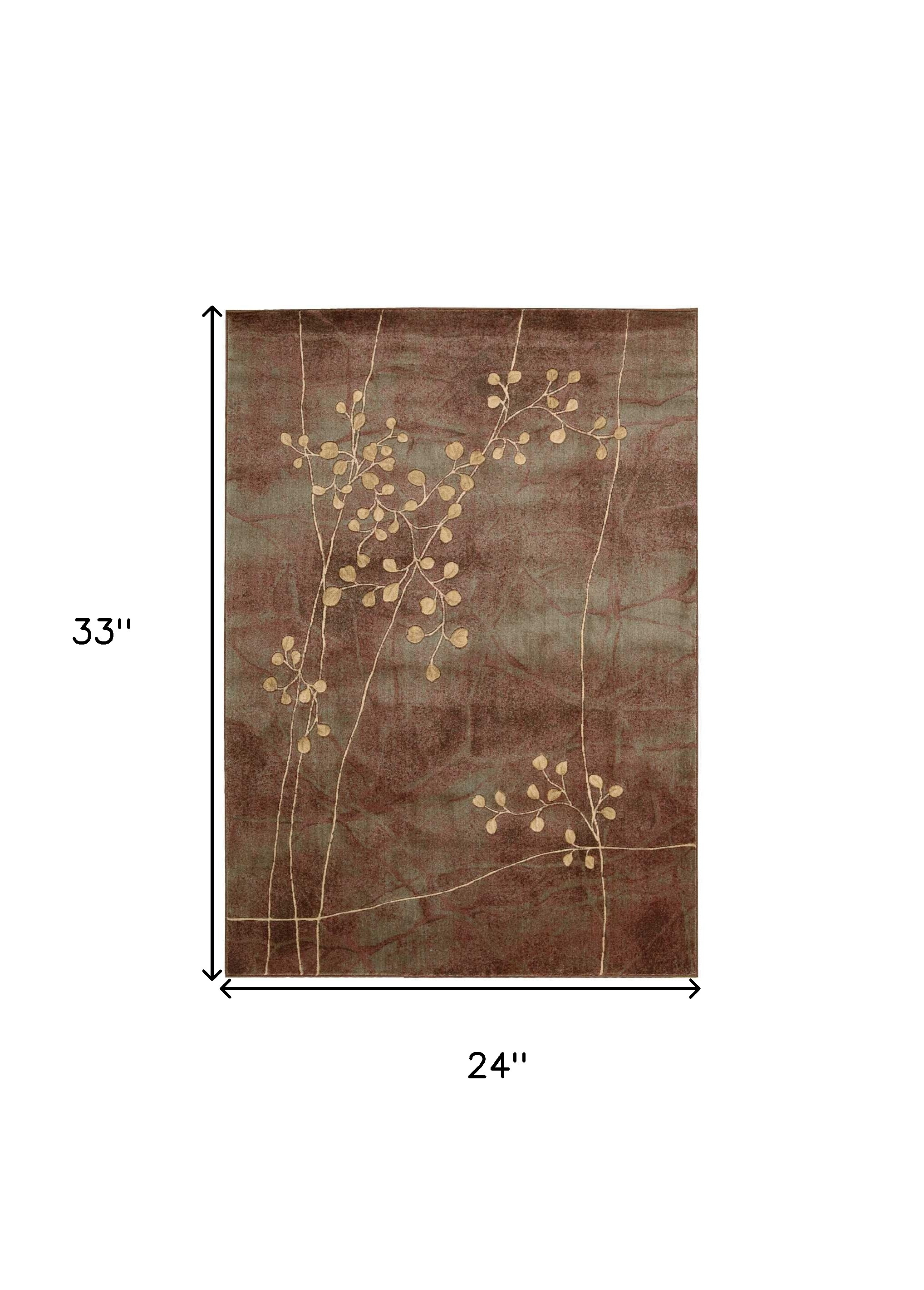 2" X 3" Brown Floral Power Loom Area Rug