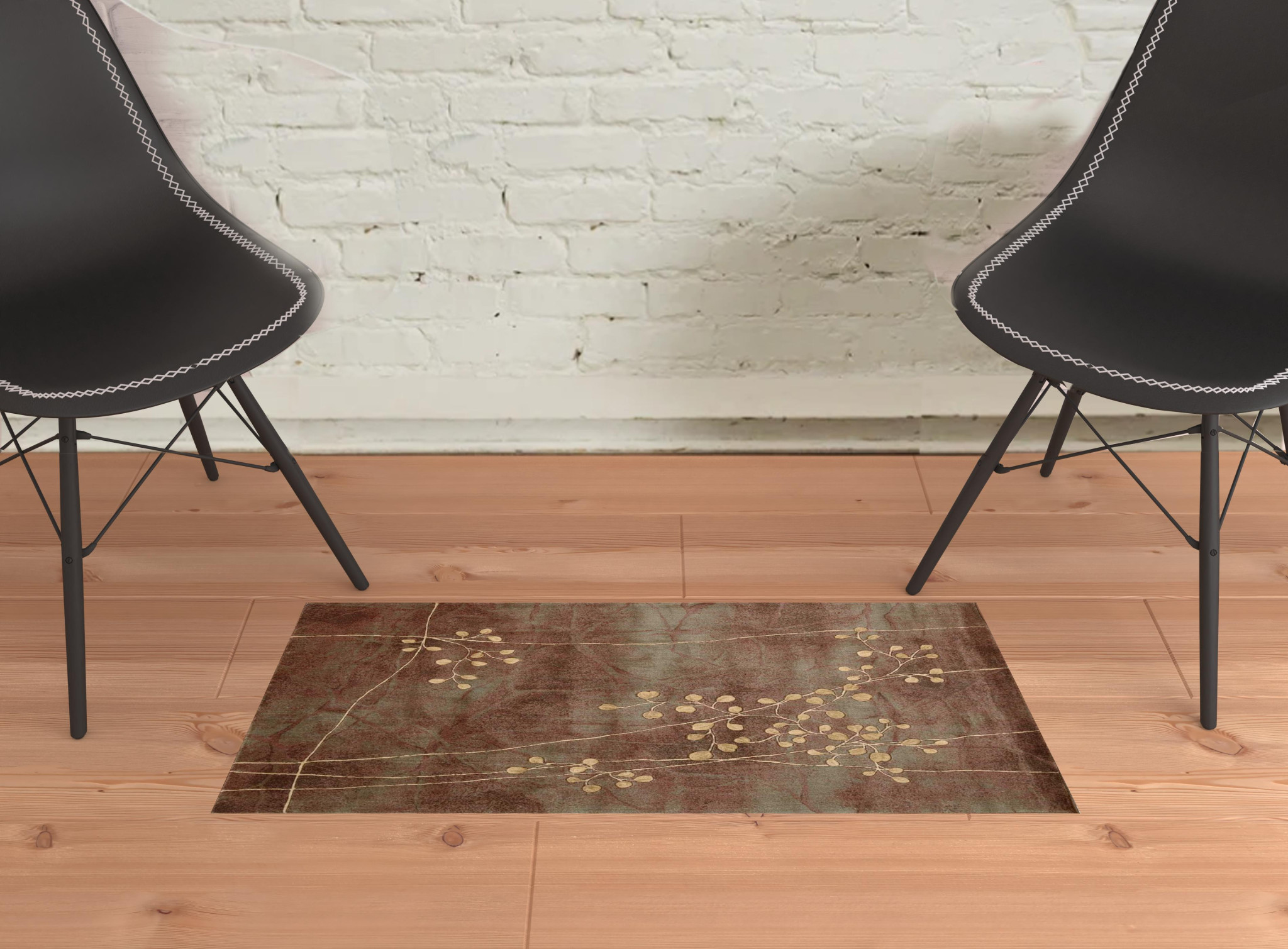 2" X 3" Brown Floral Power Loom Area Rug
