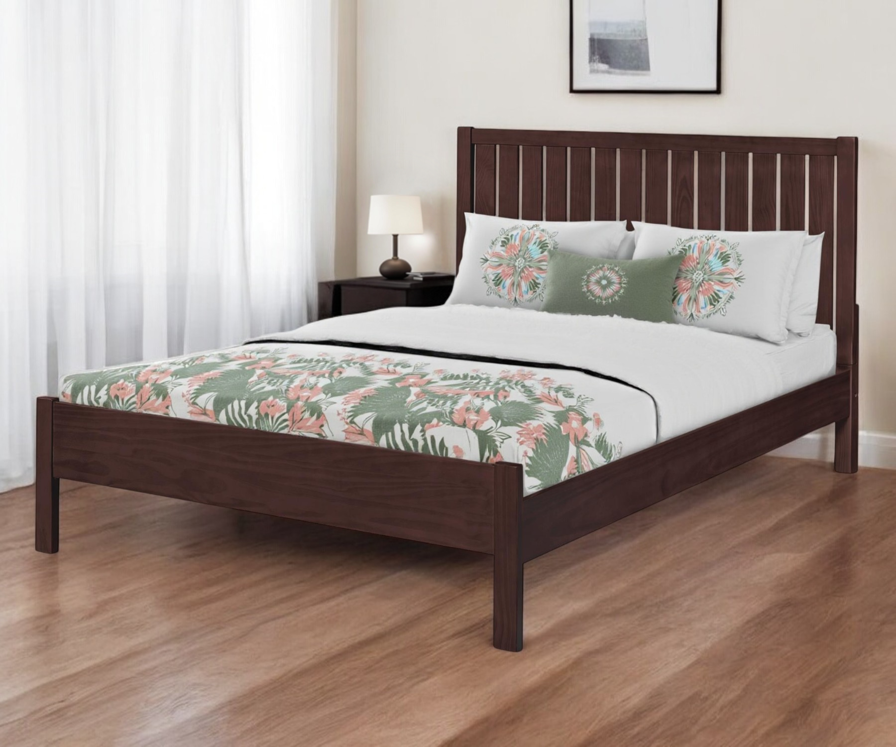 Brown Solid Wood Queen Bed Frame-523630-1