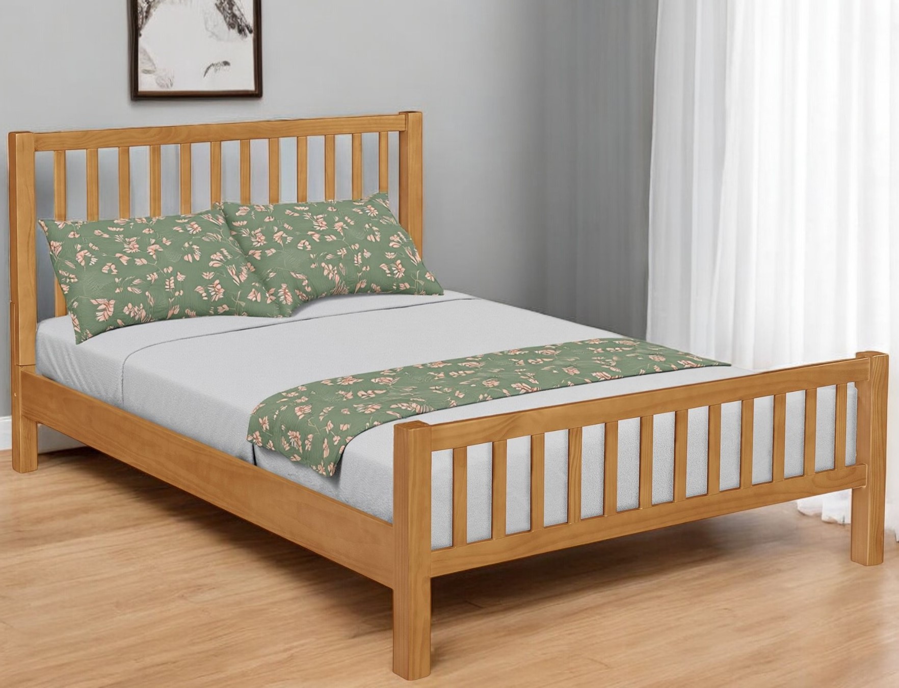 Natural Slat Back Solid Wood King Bed Frame-523639-1