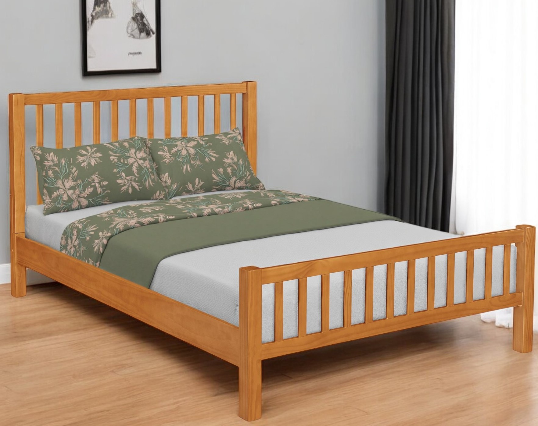 Brown Slat Back Solid Wood Queen Bed Frame-523640-1
