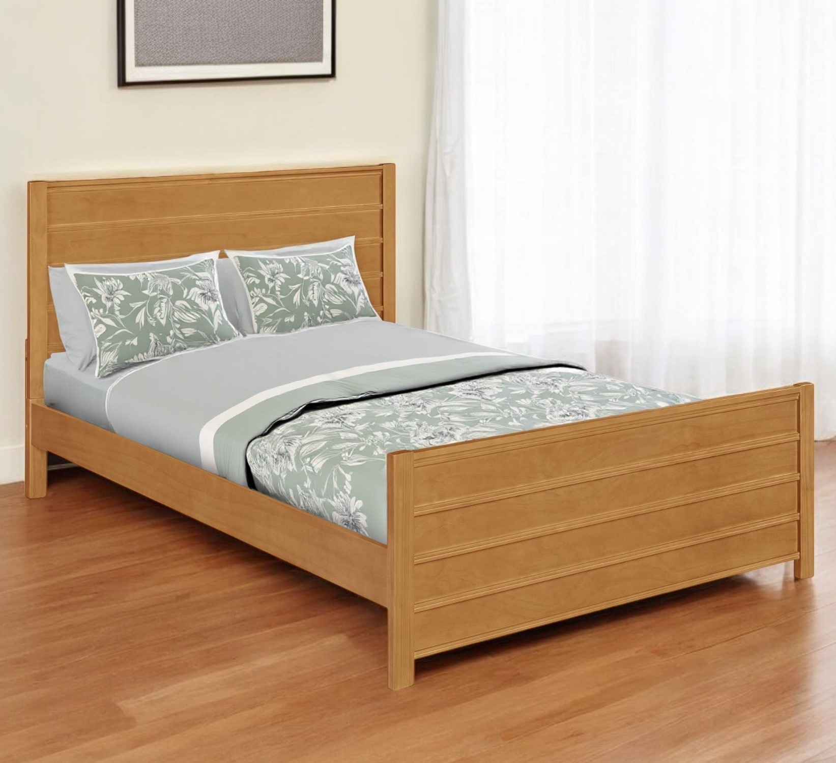 Brown Ribbed Texture Solid Wood King Bed Frame-523651-1