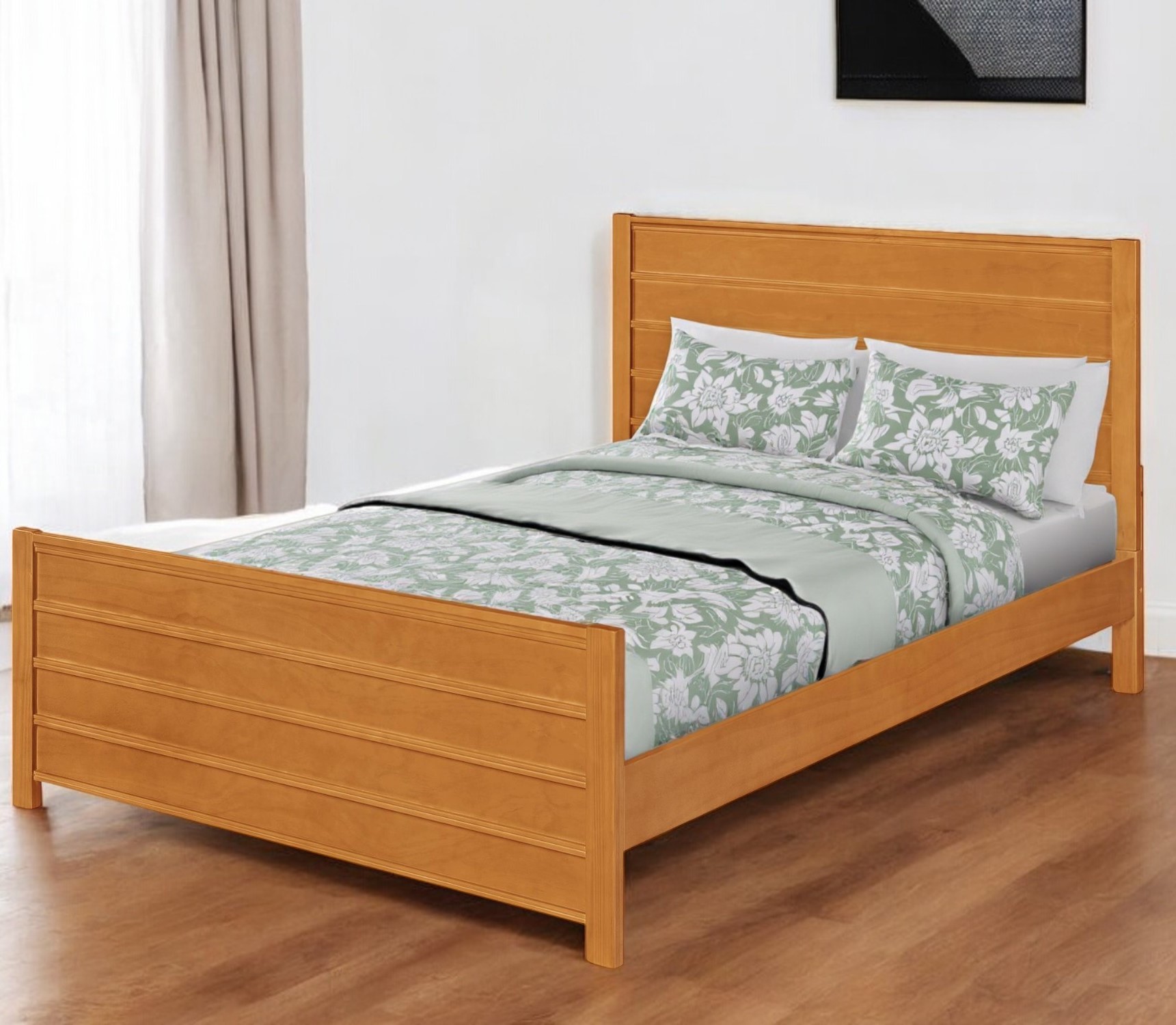 Brown Ribbed Texture Solid Wood King Bed Frame-523653-1