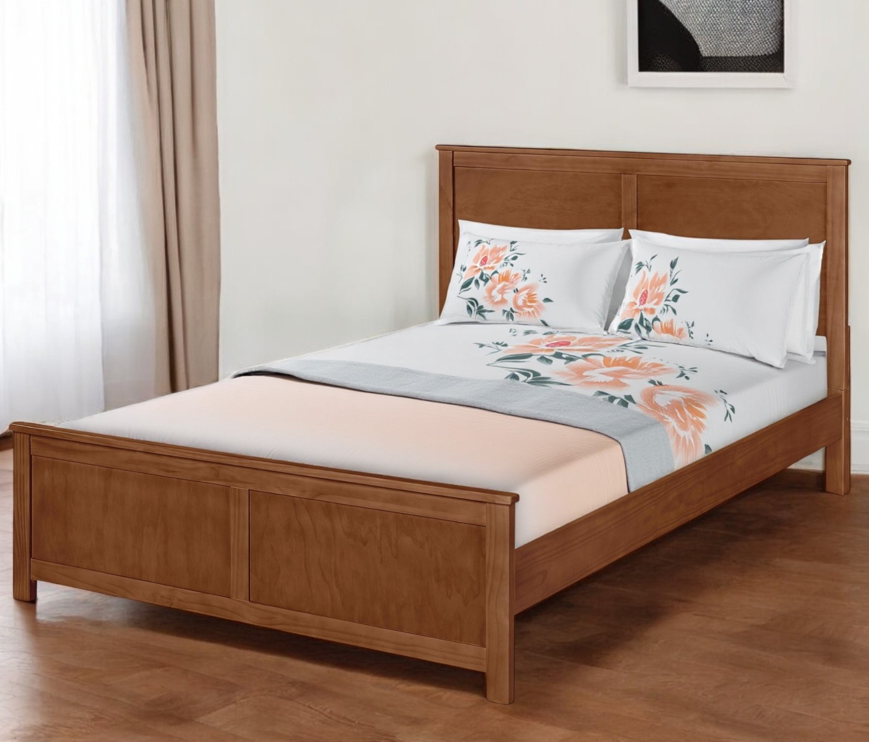 Brown Solid Wood King Bed Frame-523661-1