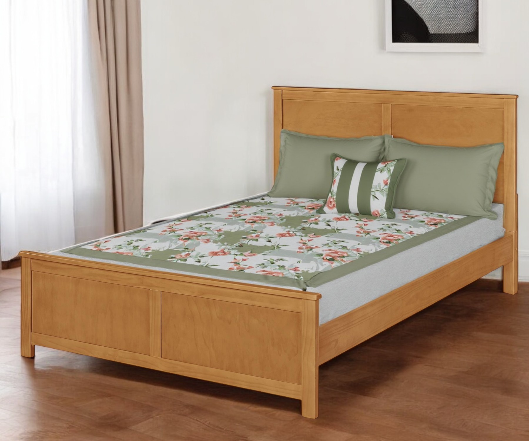 Brown Solid Wood Queen Bed Frame-523662-1