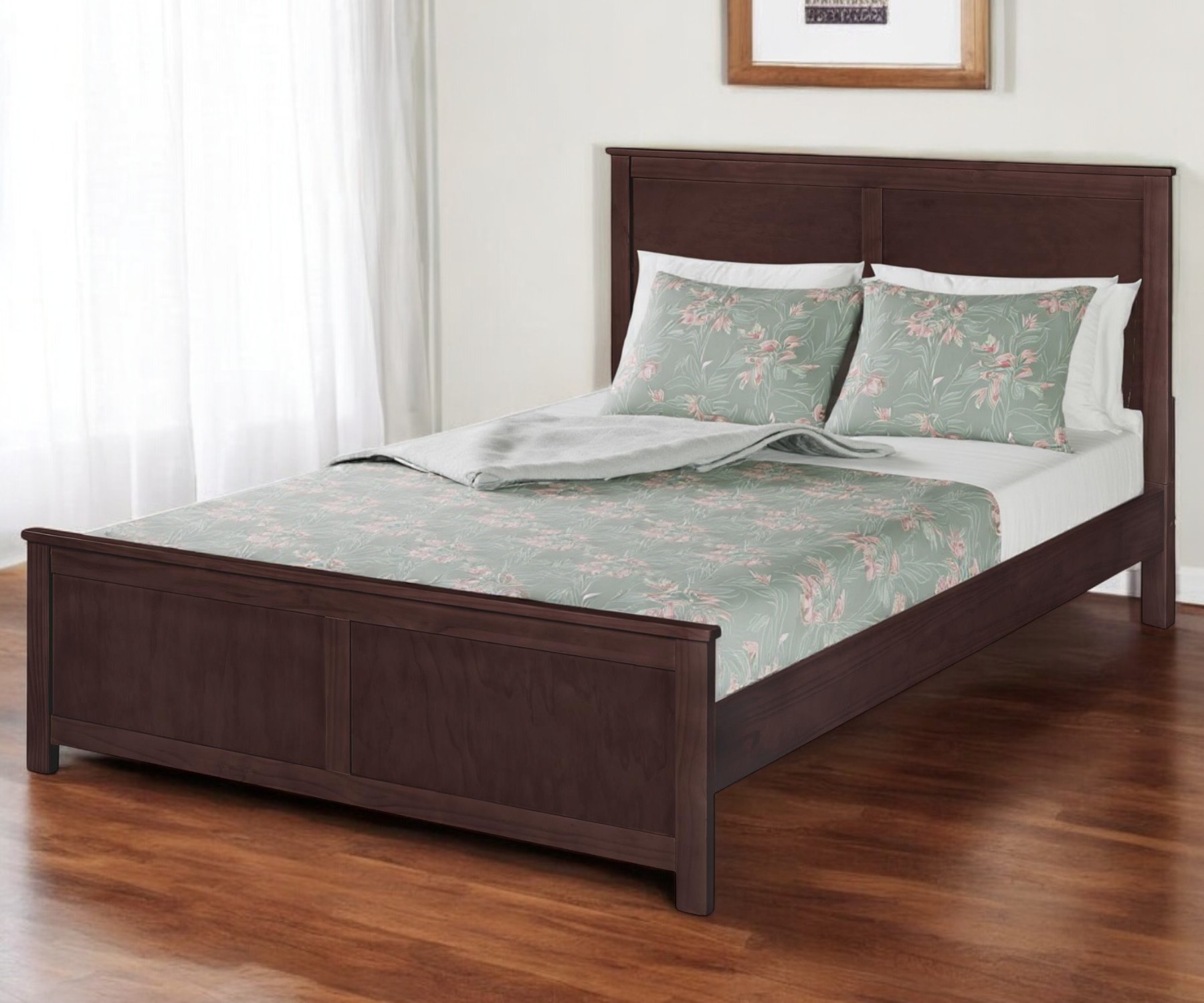 Brown Solid Wood Queen Bed Frame-523666-1