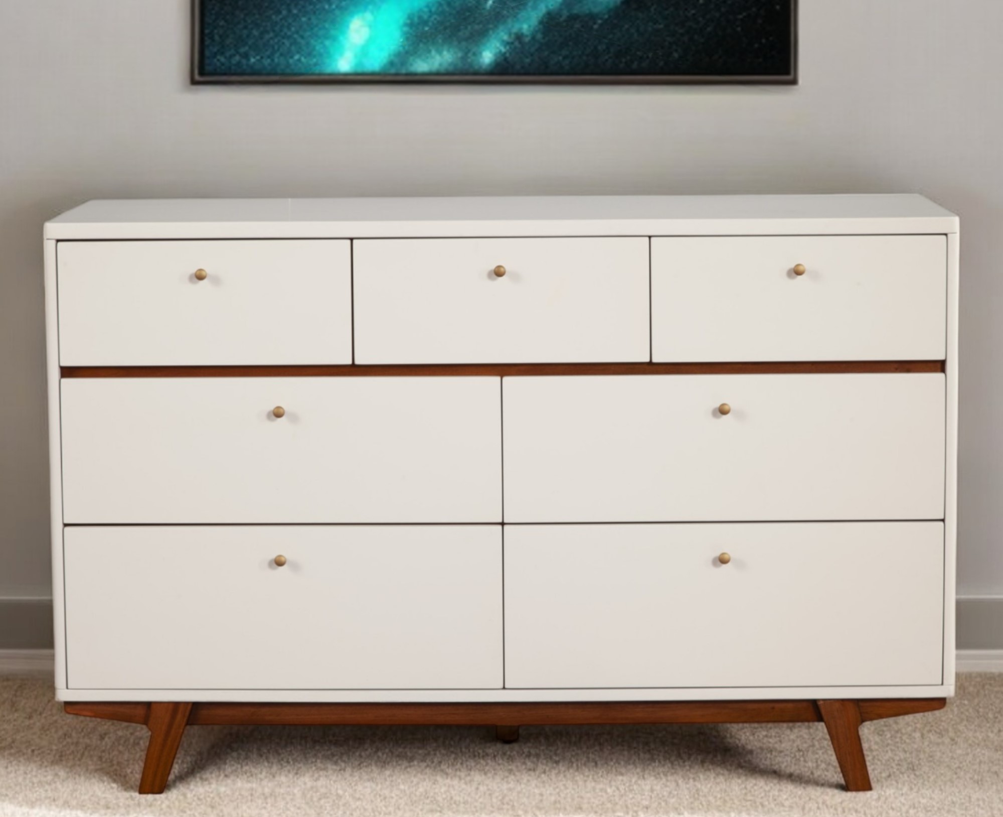 56" Brown and White Solid Wood Seven Drawer Double Dresser-524119-1