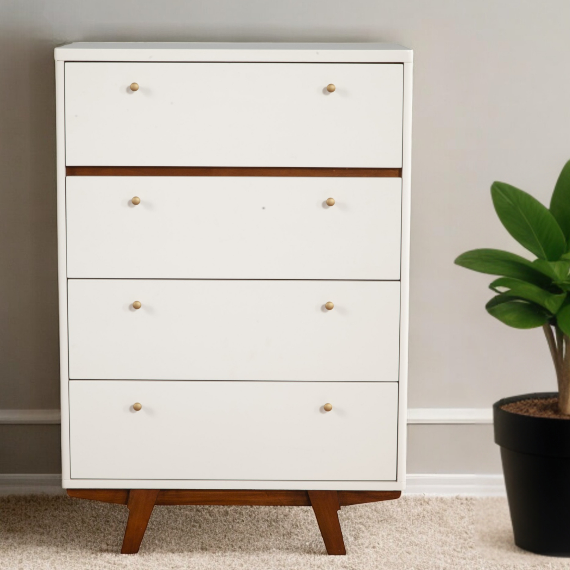 30" Brown and White Solid Wood Four Drawer Chest-524121-1
