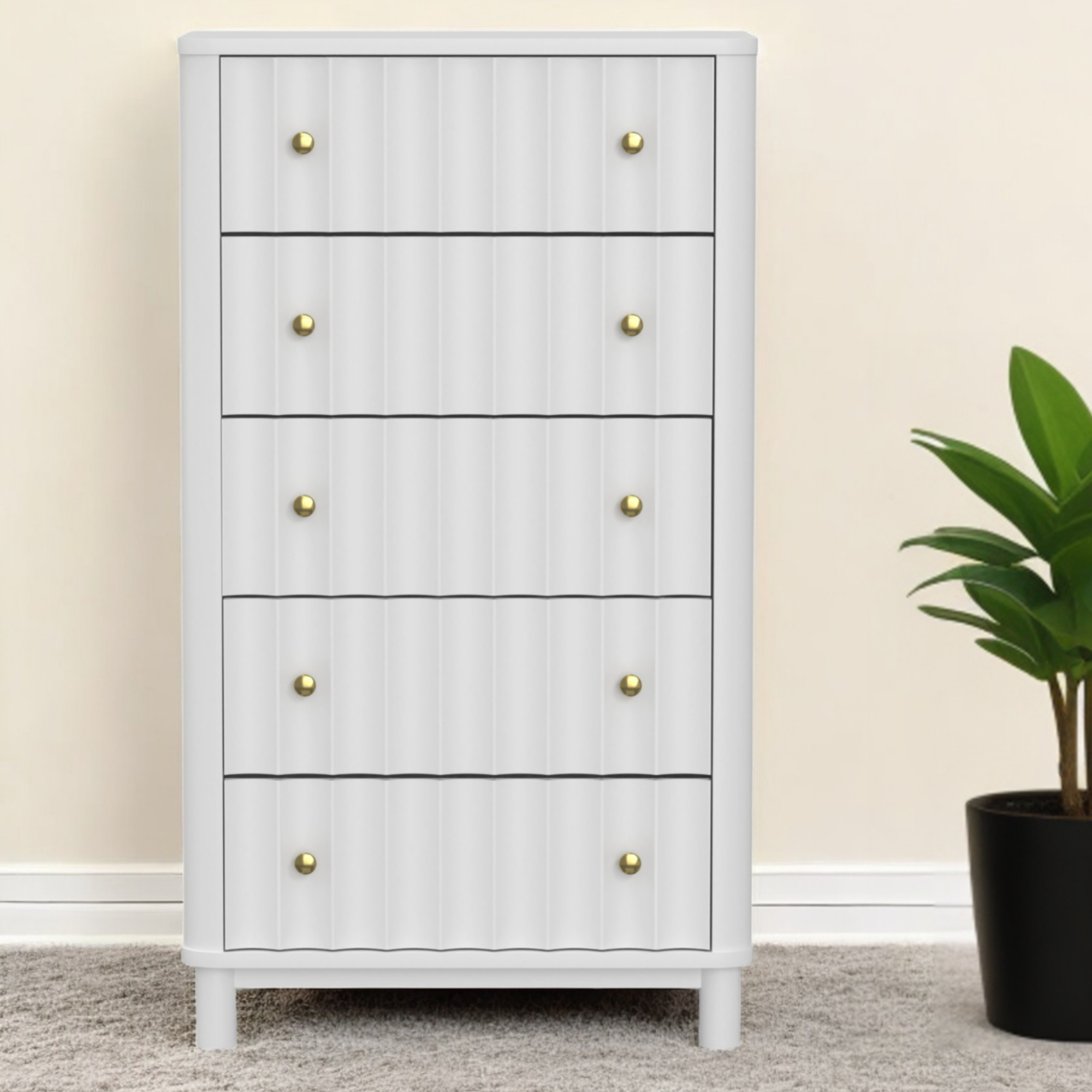28" White Solid Wood Five Drawer Chest-524134-1