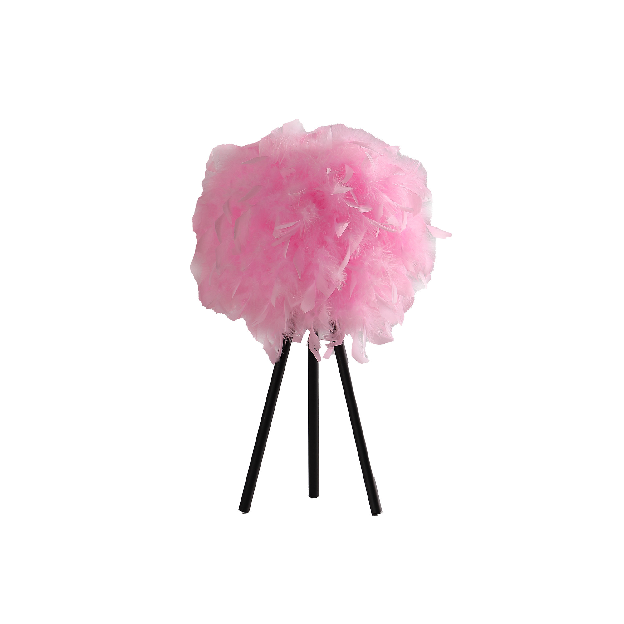 21" Black Tripod Table Lamp With Pink Faux Feather Shade-524257-1