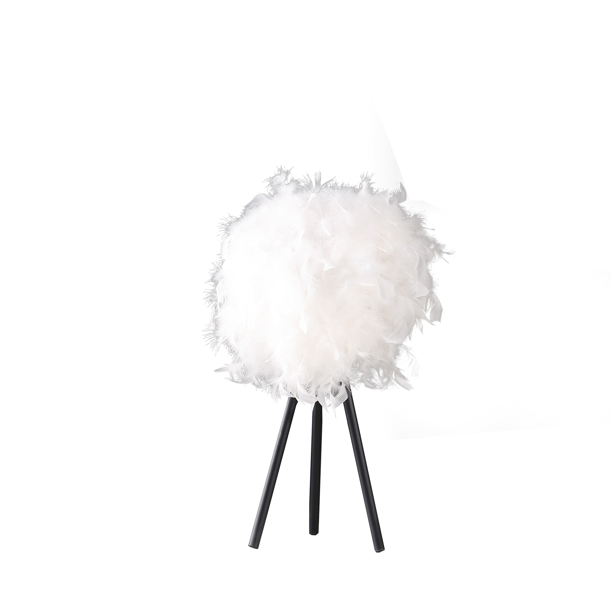21" Black and White Faux Feather Tripod Table Lamp-524258-1