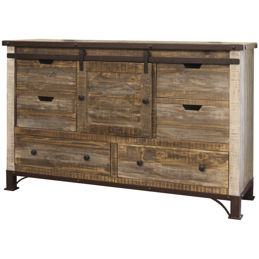 62" Brown Solid Wood Six Drawer Triple Dresser-524541-1