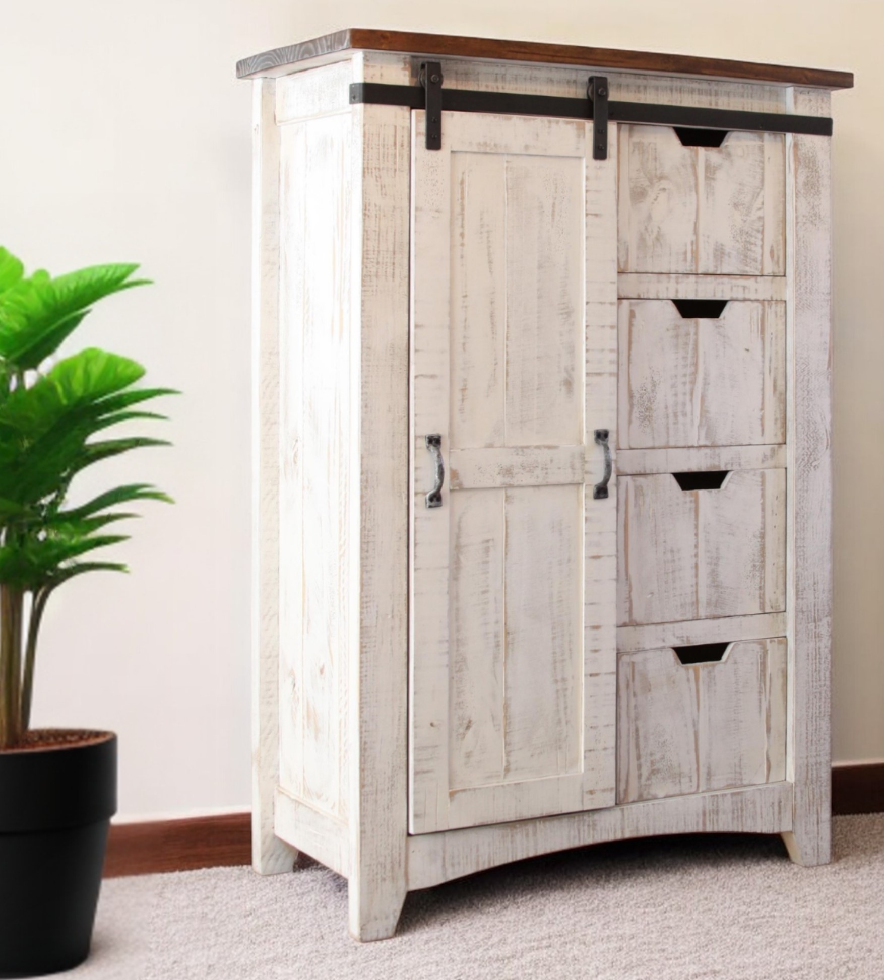 54" Brown And White Solid Wood Four Drawer Combo Dresser-524567-1