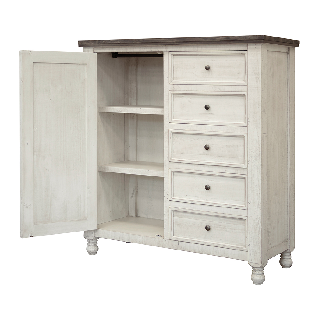 55" Gray and Ivory Solid Wood Five Drawer Gentlemans Chest-524570-1