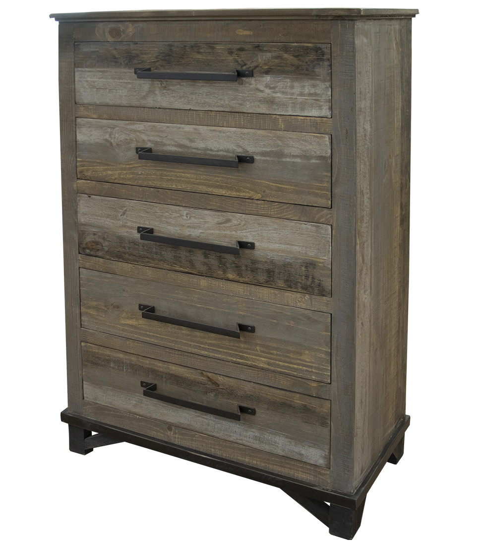 37" Gray Solid Wood Five Drawer Chest-524572-1