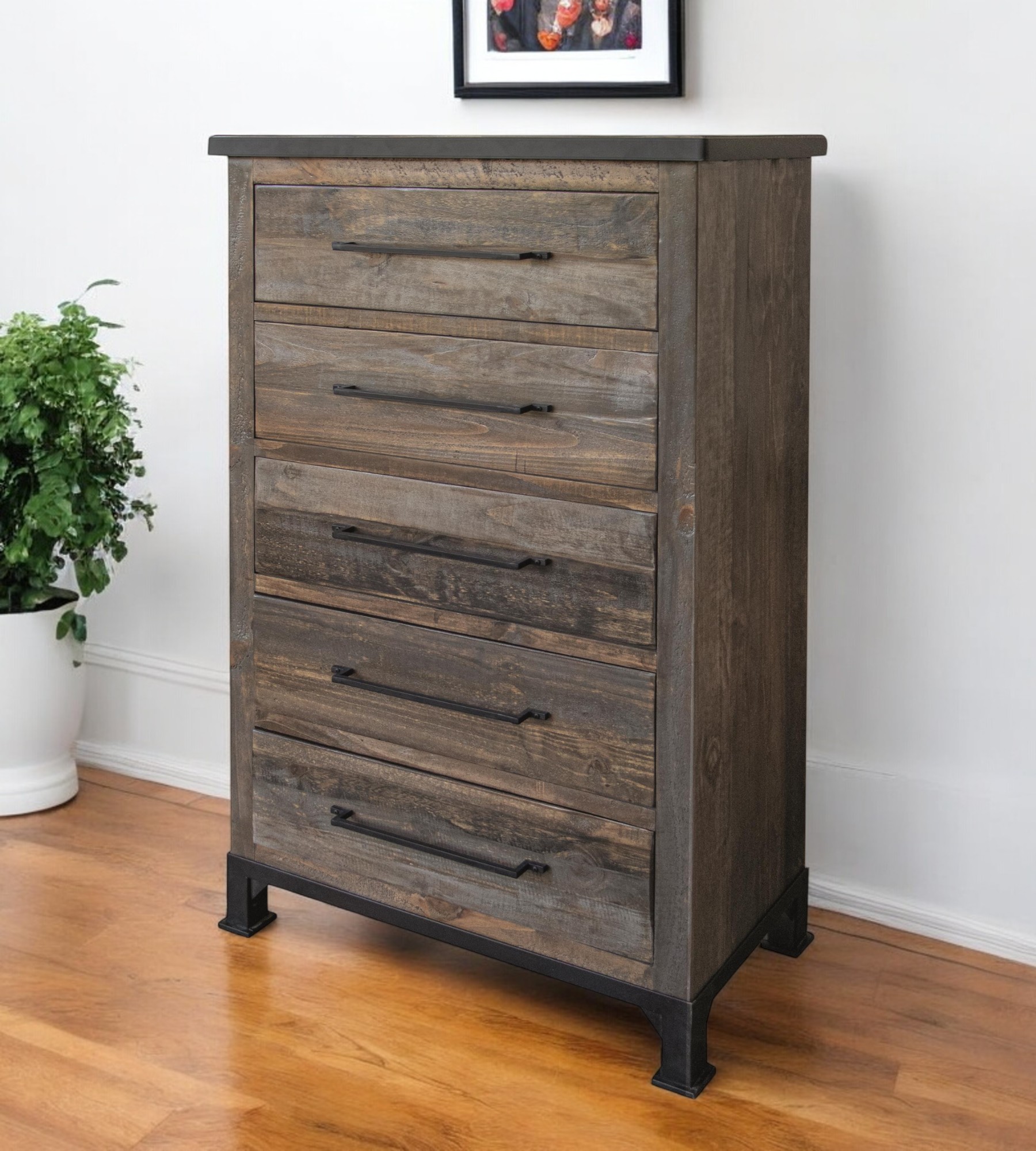 36" Gray Solid Wood Five Drawer Dresser-524578-1
