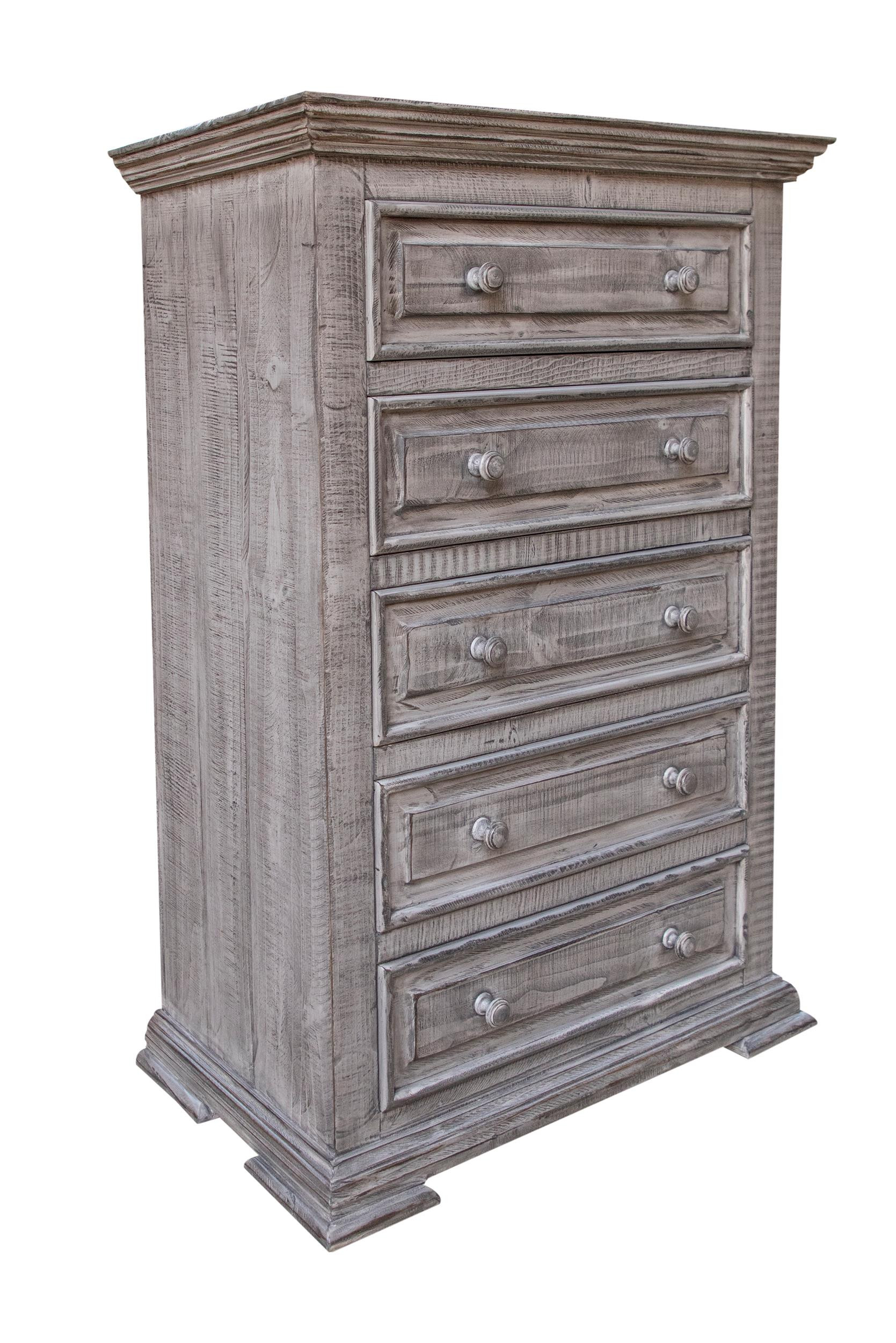 37" Gray Solid Wood Five Drawer Chest-524579-1