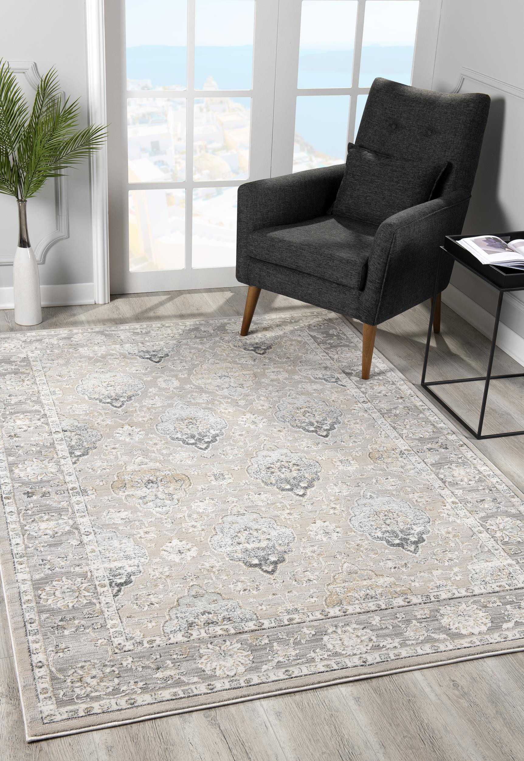 4 X 6 gray Oriental Washable Non Skid Area Rug
