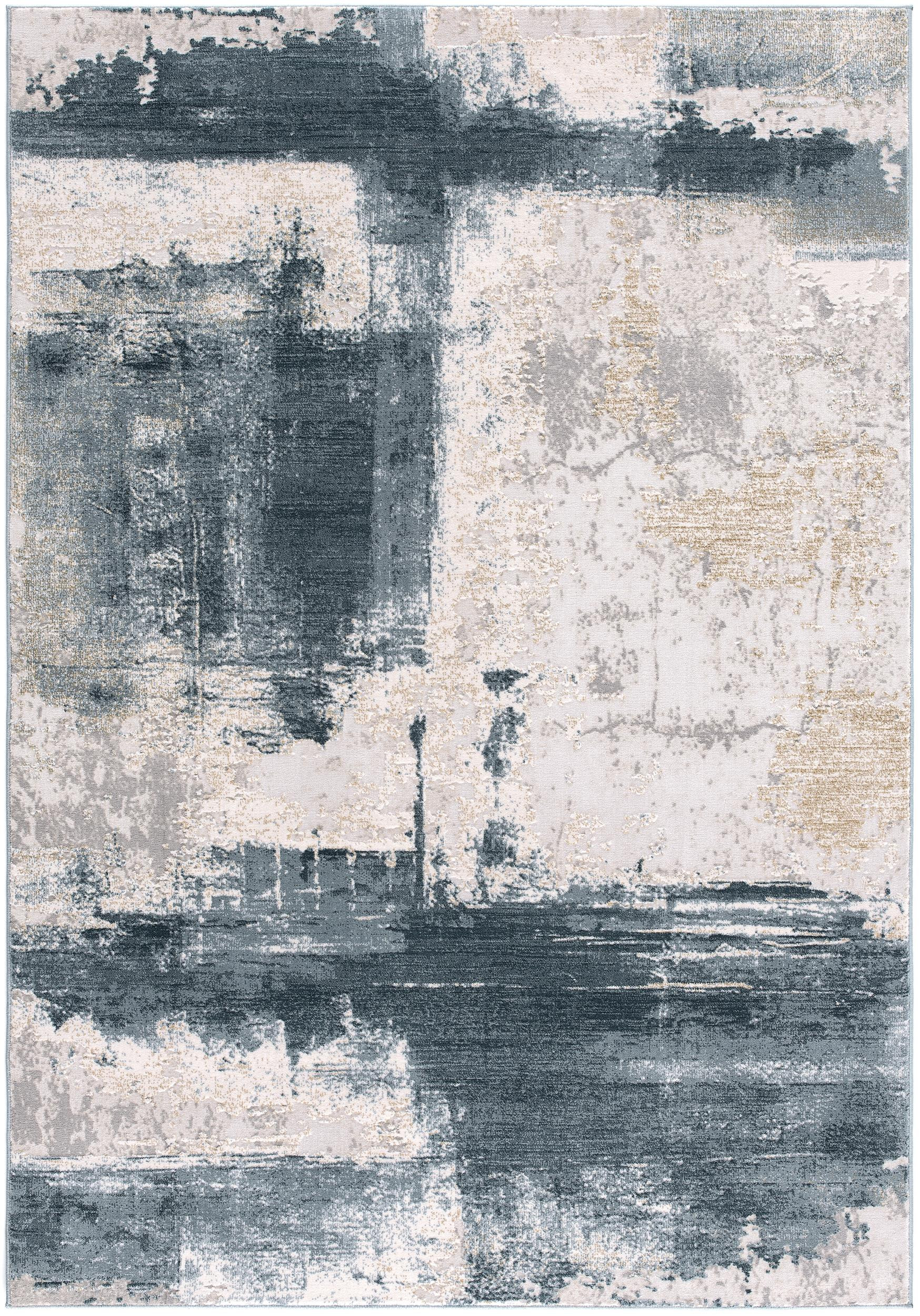 4" X 6" Blue And Beige Abstract Washable Non Skid Area Rug