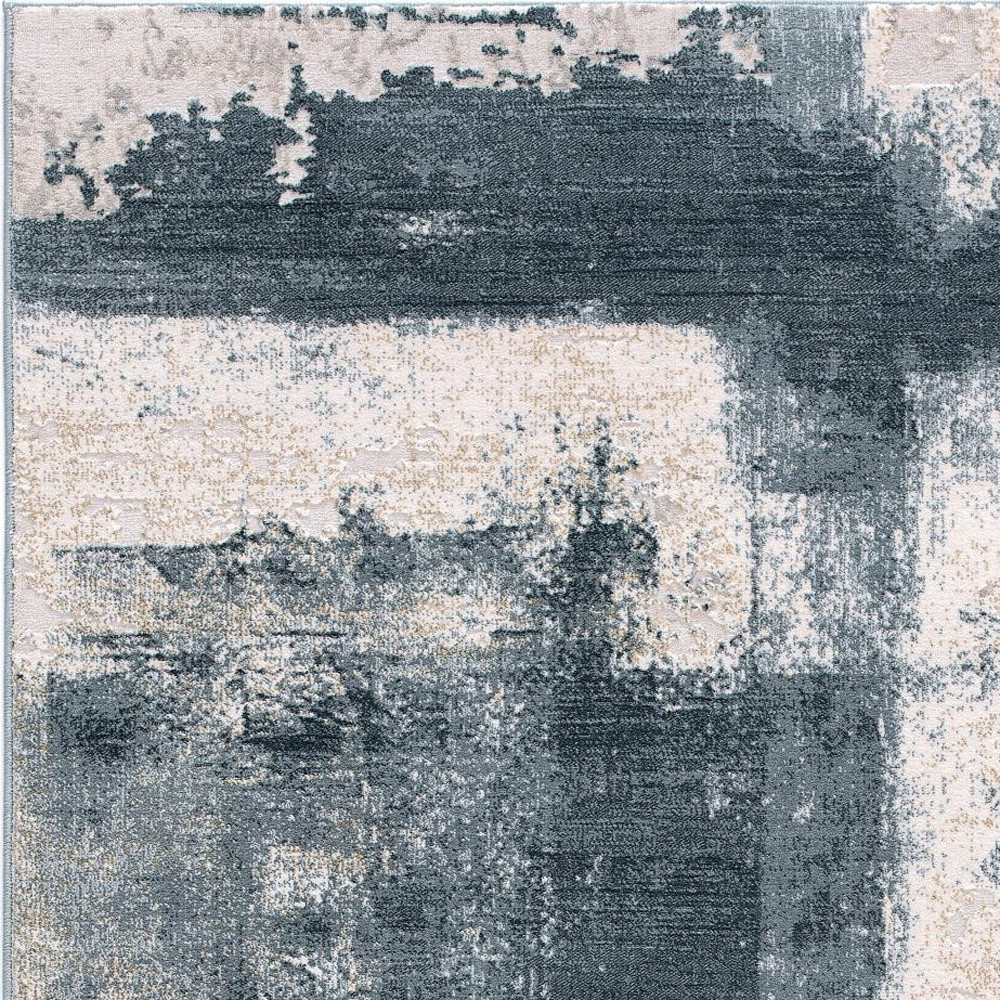 4" X 6" Blue And Beige Abstract Washable Non Skid Area Rug