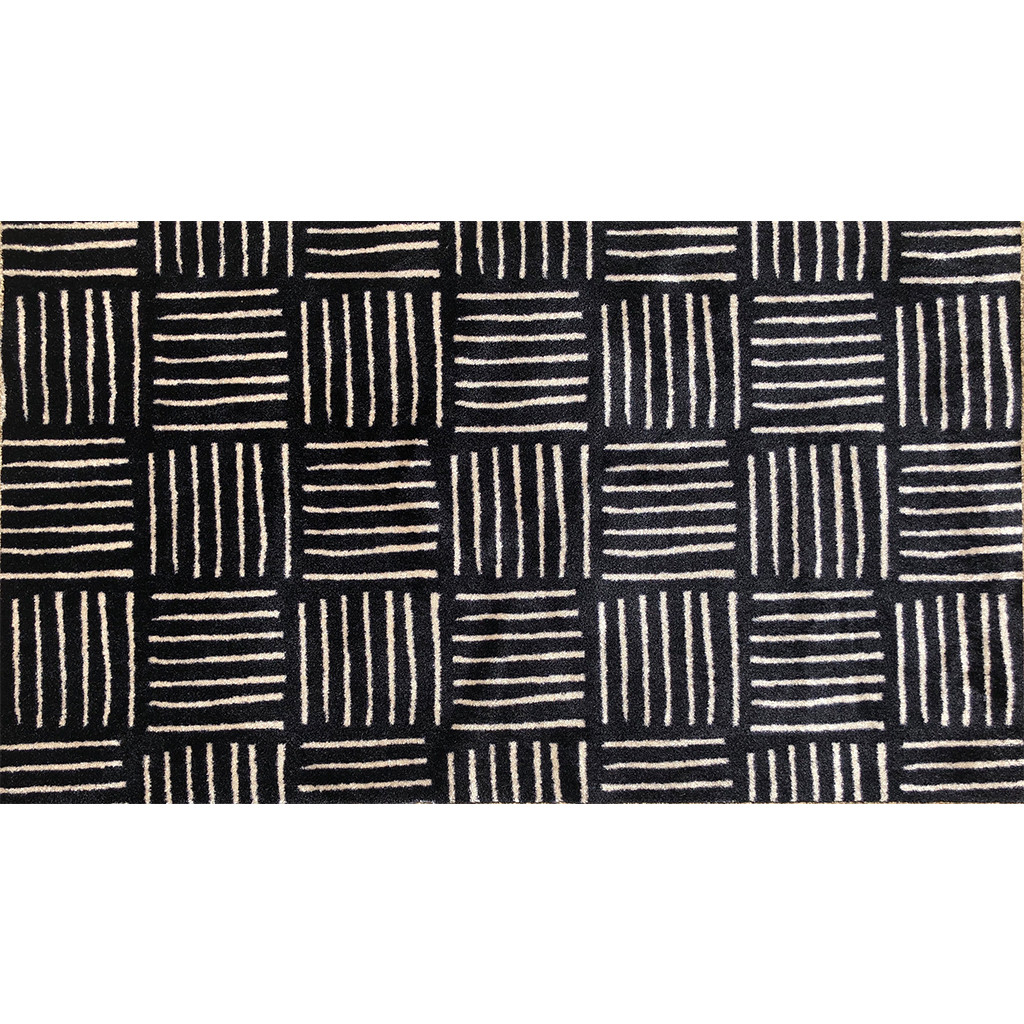 2 X 4 Black and Off White Abstract Machine Tufted Washable Area Rug With UV Protection