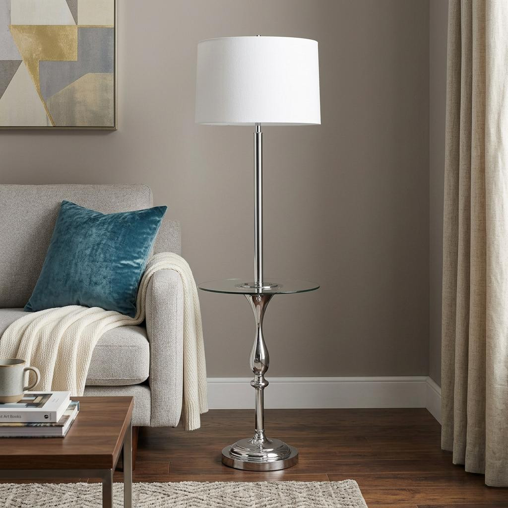 Chrome Tray Table Floor Lamp