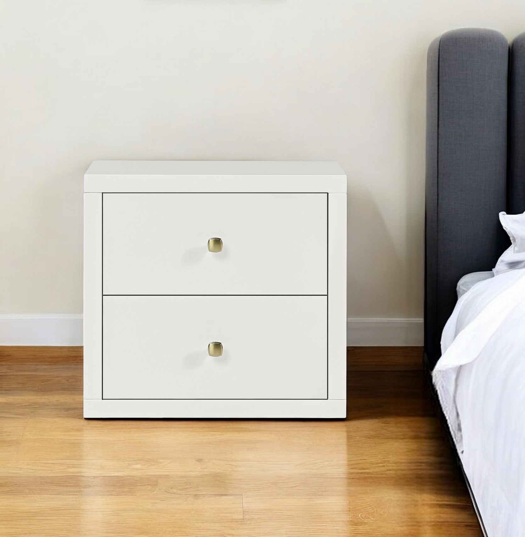 19" White Solid and Manufactured Wood Two Drawer Nightstand-526870-1