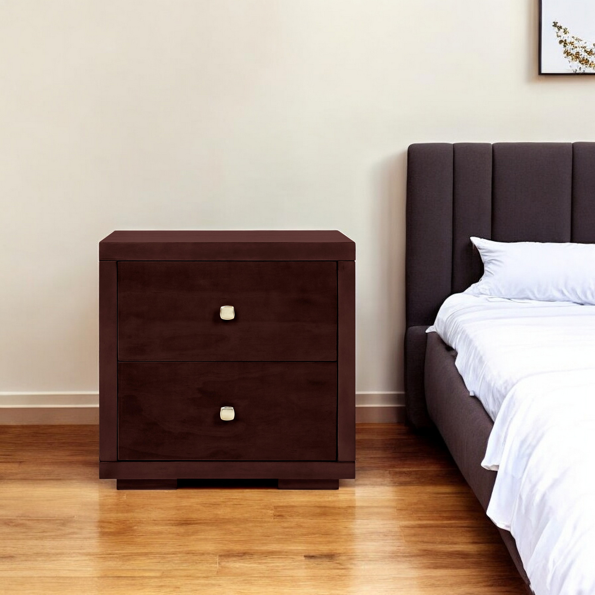 19" Espresso Solid and Manufactured Wood Two Drawer Nightstand-526871-1