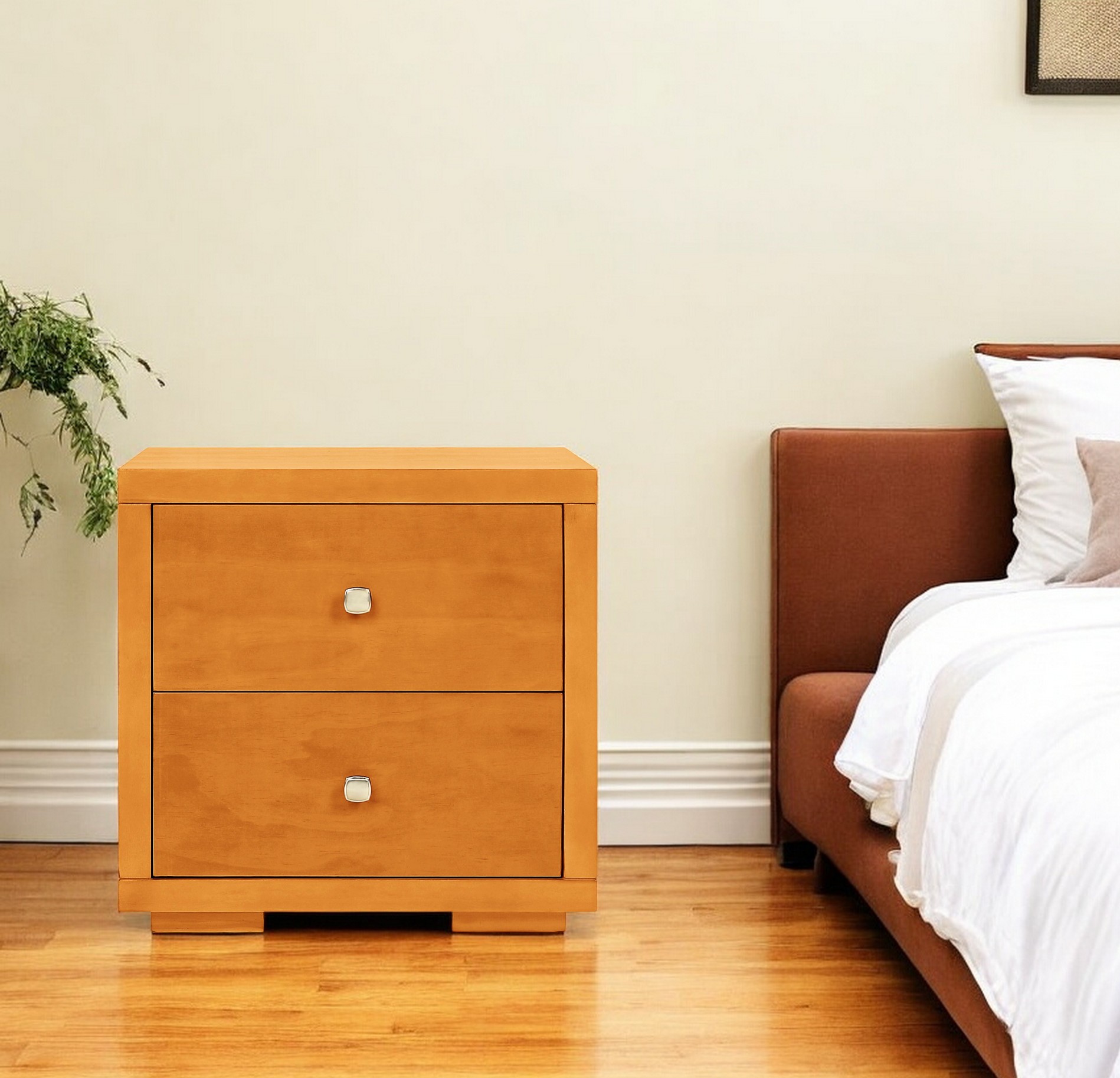 19" Light Brown Solid and Manufactured Wood Two Drawer Nightstand-526874-1