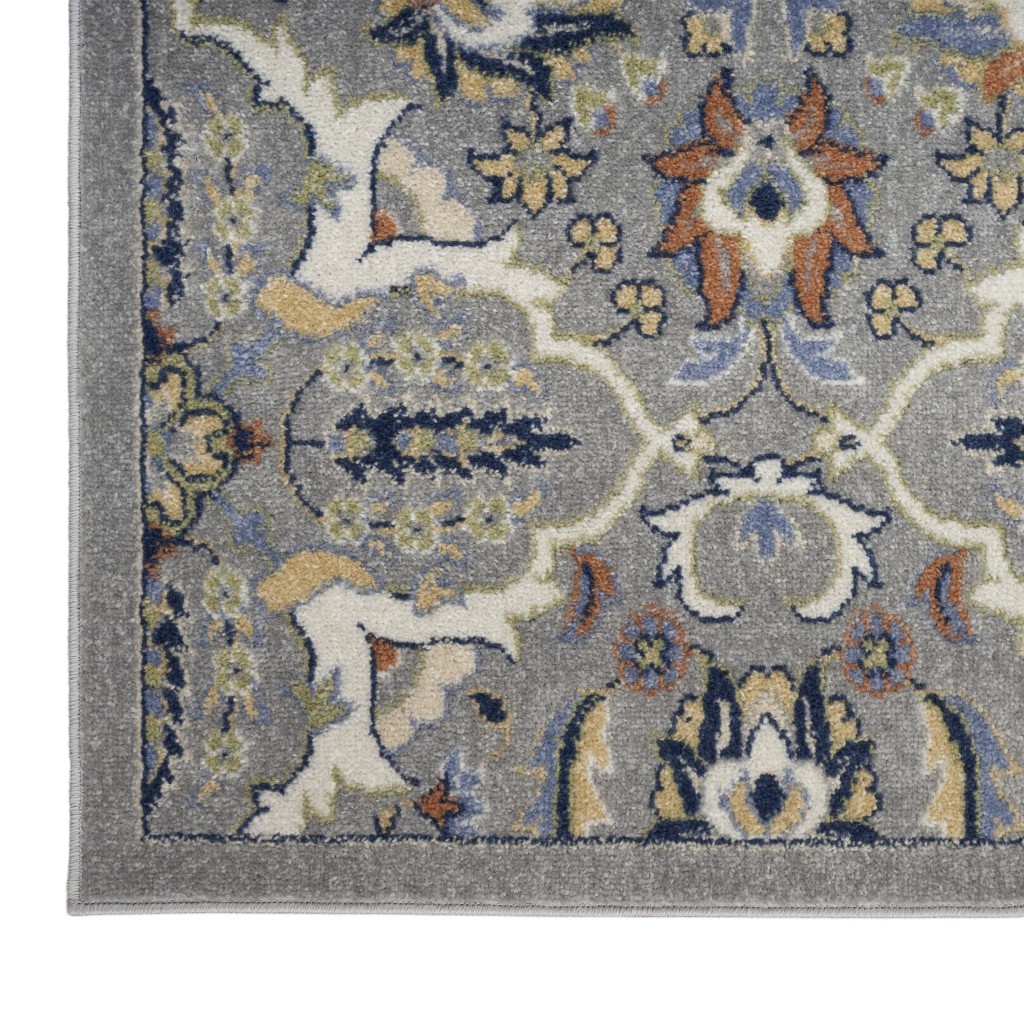 8" X 10" Green and Ivory Floral Power Loom Area Rug
