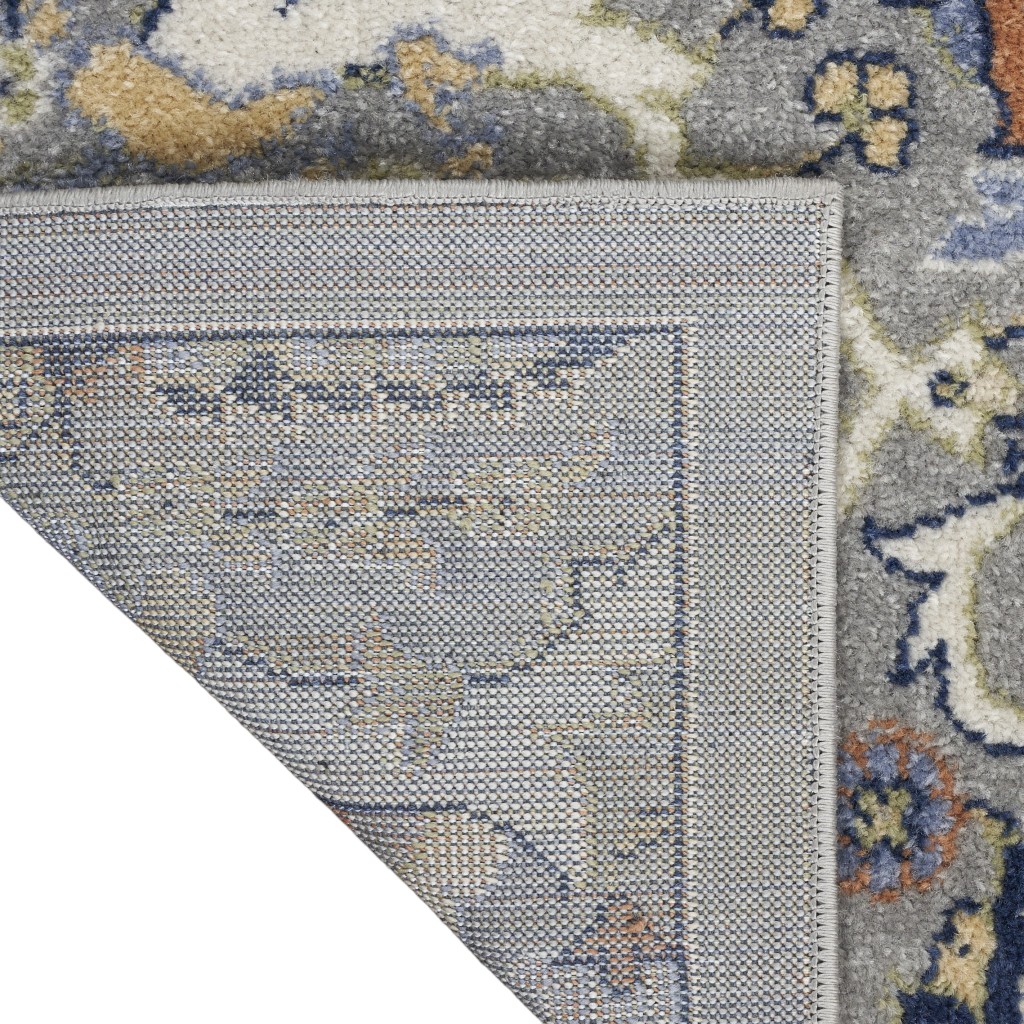 8" X 10" Green and Ivory Floral Power Loom Area Rug