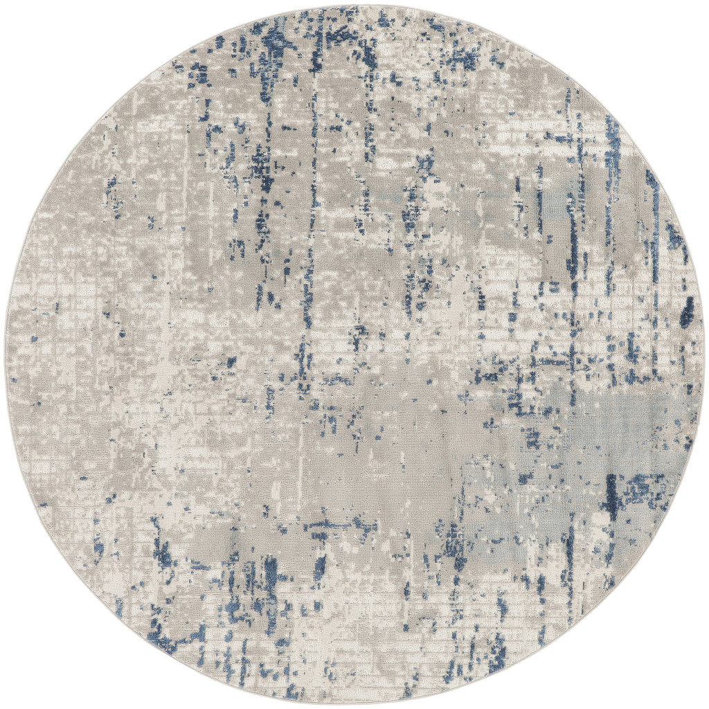 4 Blue and gray Round Abstract Power Loom Area Rug