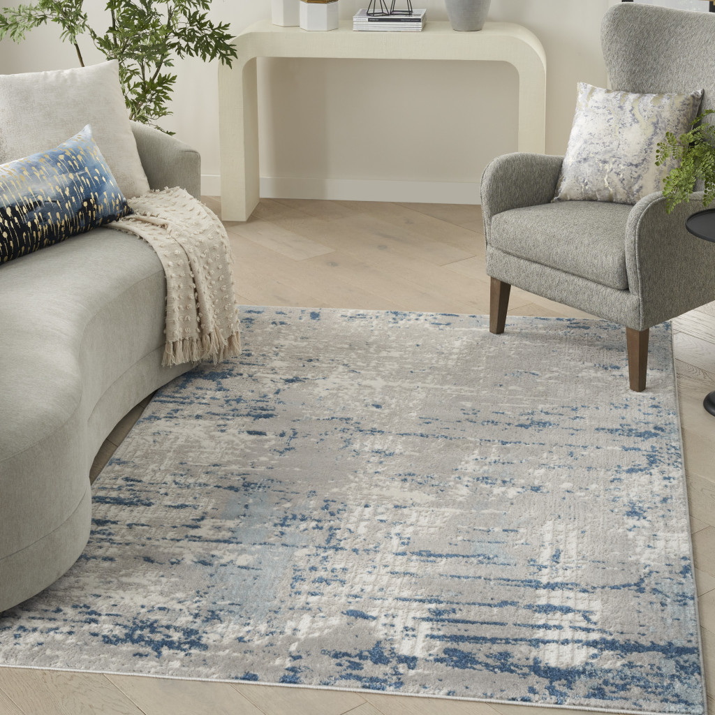 8" X 10" Blue and Gray Abstract Power Loom Area Rug