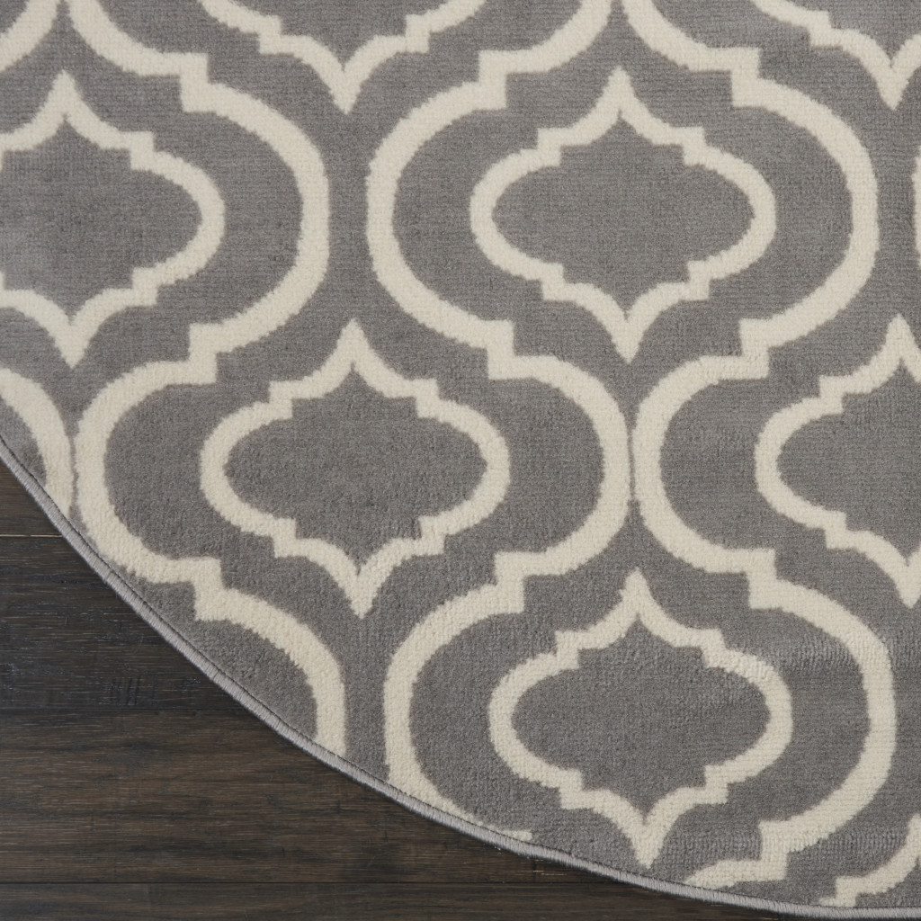 5" Gray Round Moroccan Power Loom Area Rug