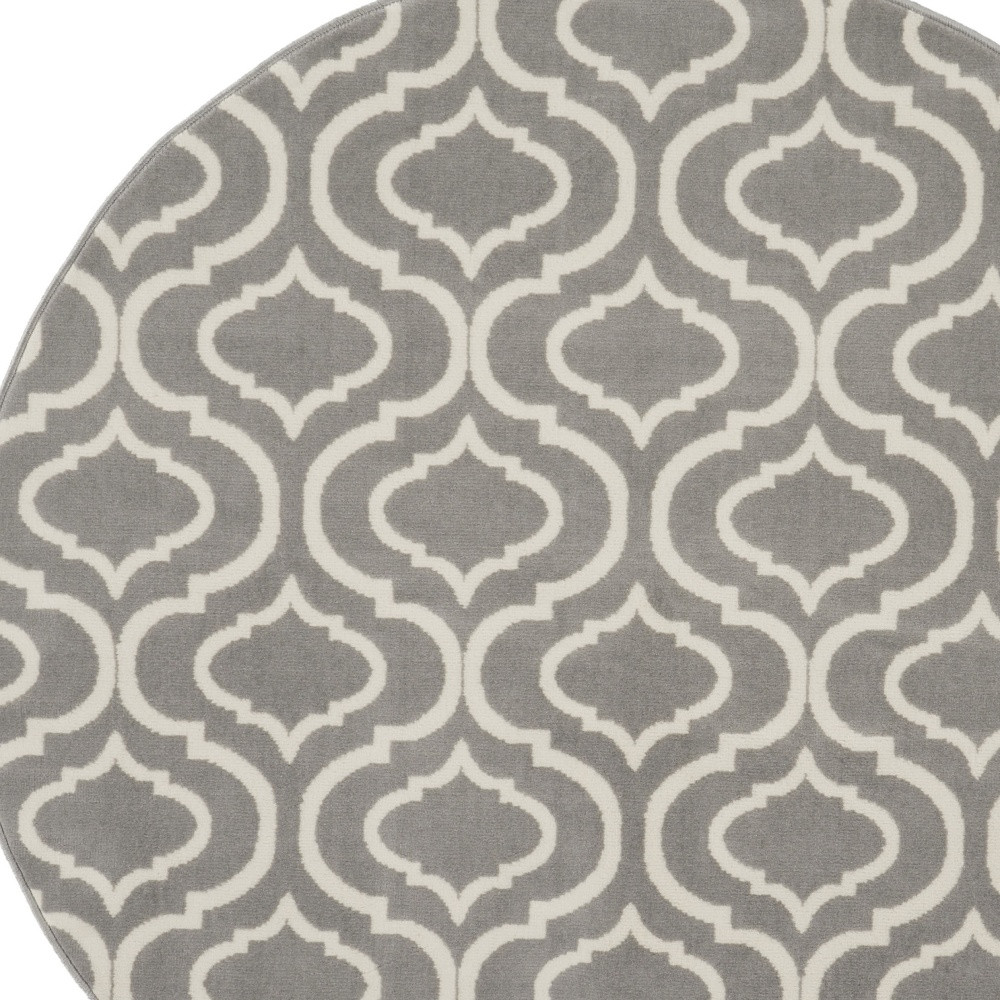 5" Gray Round Moroccan Power Loom Area Rug