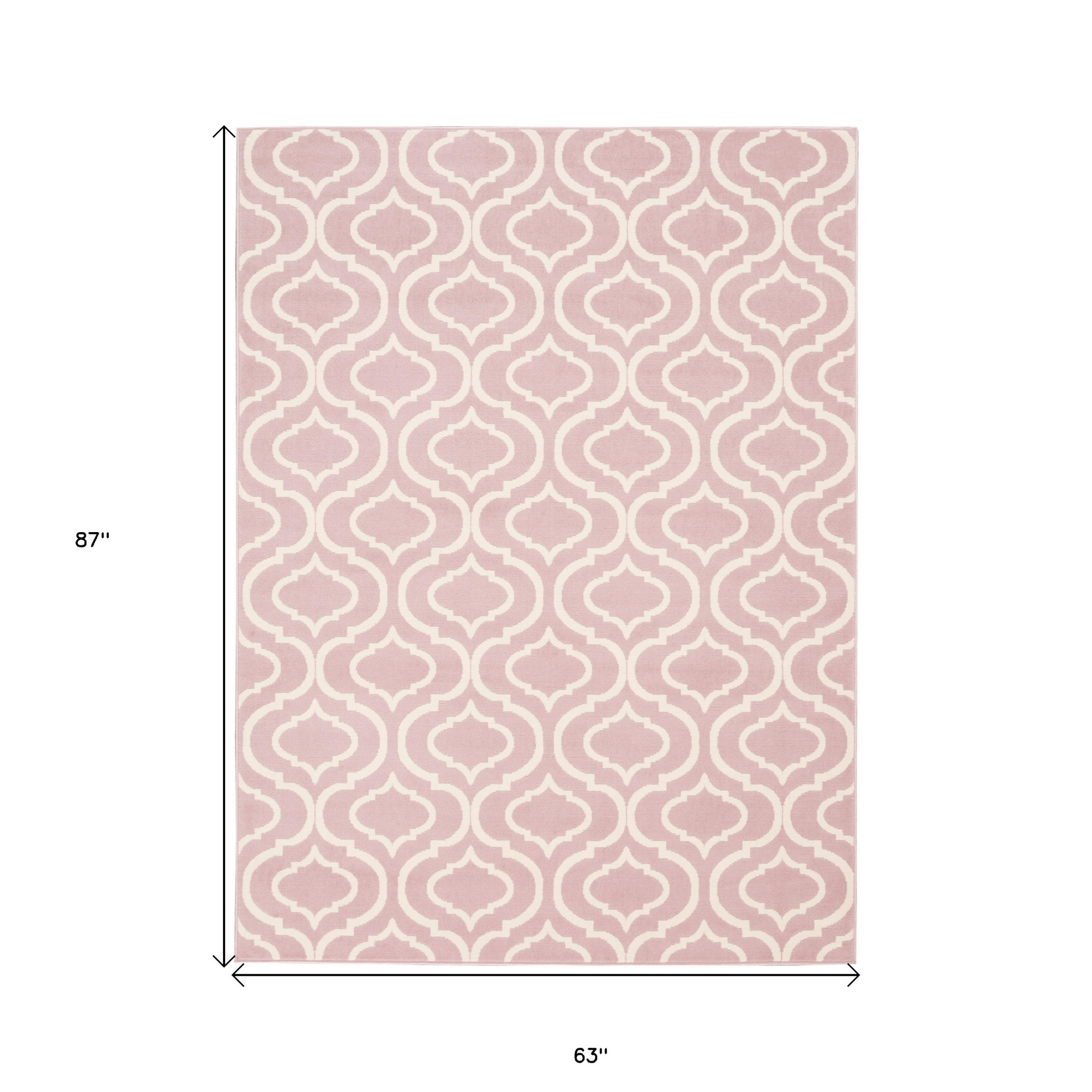 5" X 7" Pink and Ivory Moroccan Power Loom Area Rug