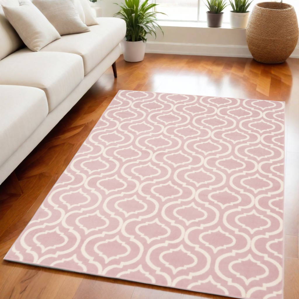 5" X 7" Pink and Ivory Moroccan Power Loom Area Rug