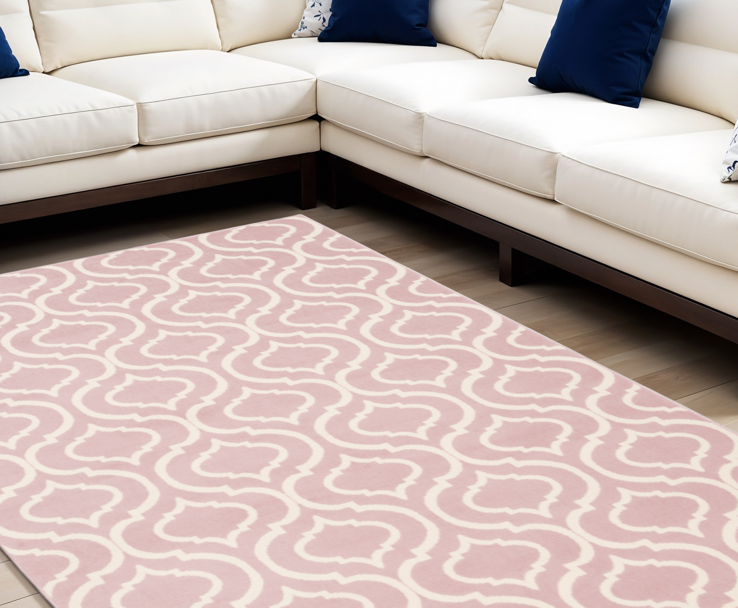 6" X 9" Pink and Ivory Moroccan Power Loom Area Rug