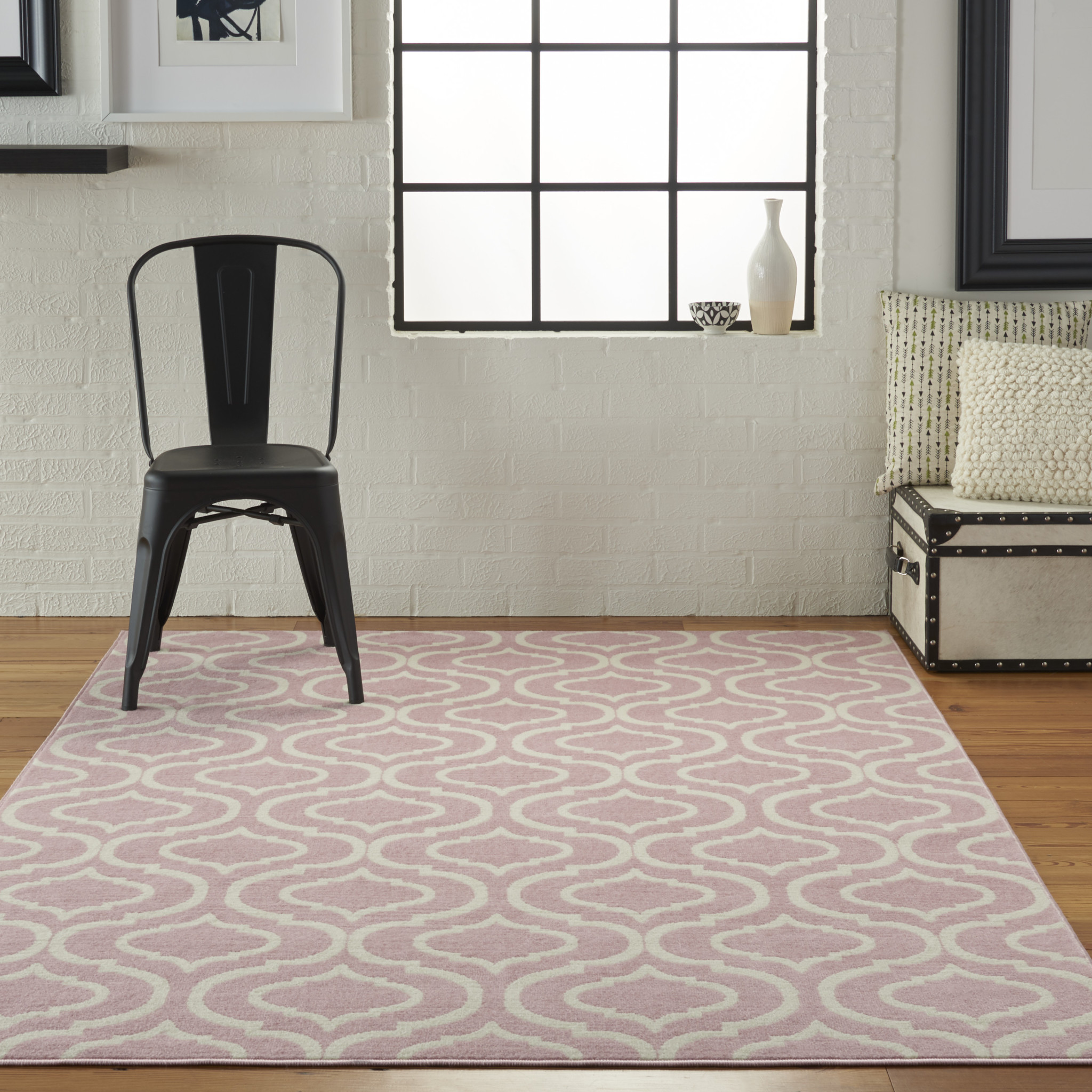 6" X 9" Pink and Ivory Moroccan Power Loom Area Rug