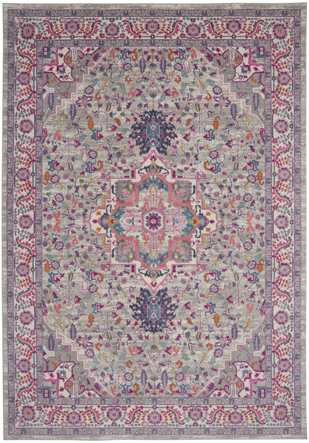9' X 12' Gray Floral Power Loom Area Rug-527735-1