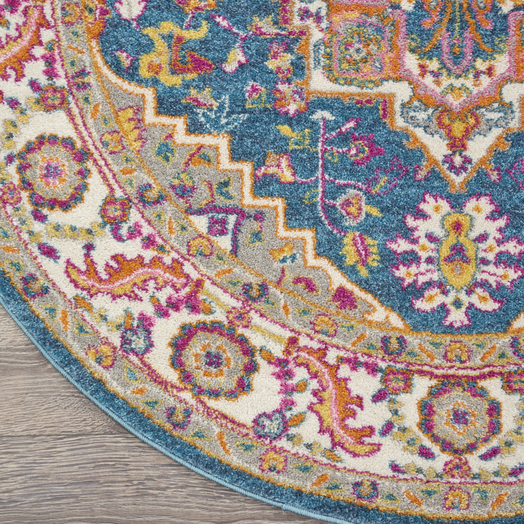 4 gray Round Floral Power Loom Area Rug