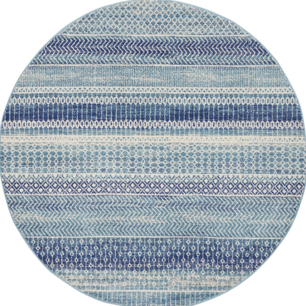 4" Navy Blue Round Floral Power Loom Area Rug