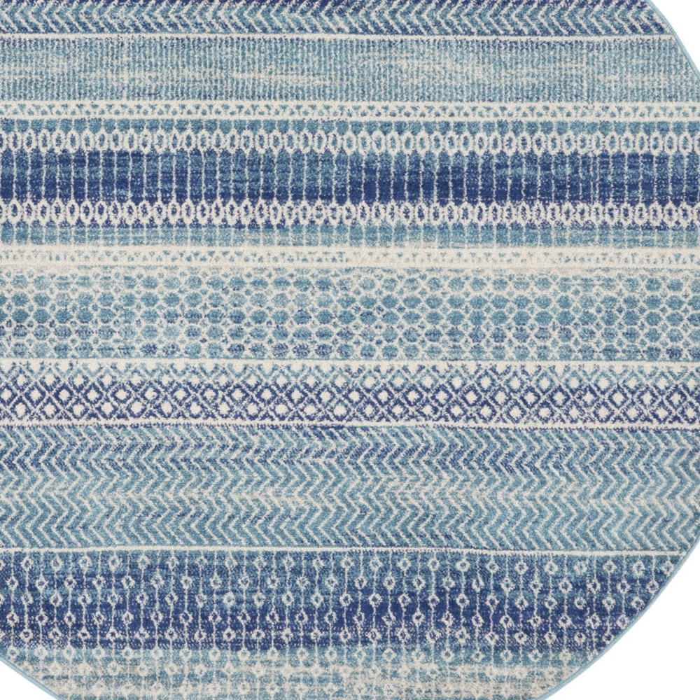 4" Navy Blue Round Floral Power Loom Area Rug