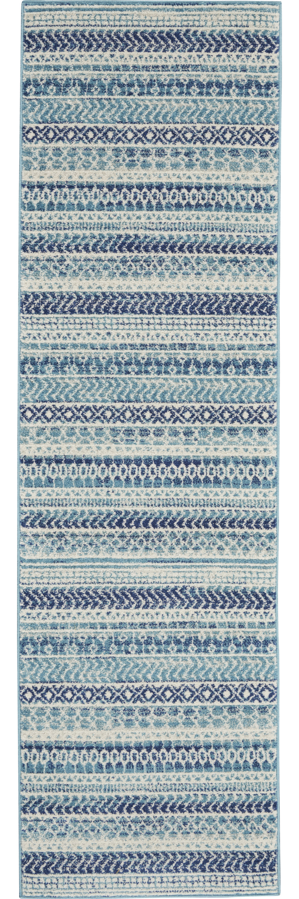 10" Navy Blue Floral Power Loom Runner Rug