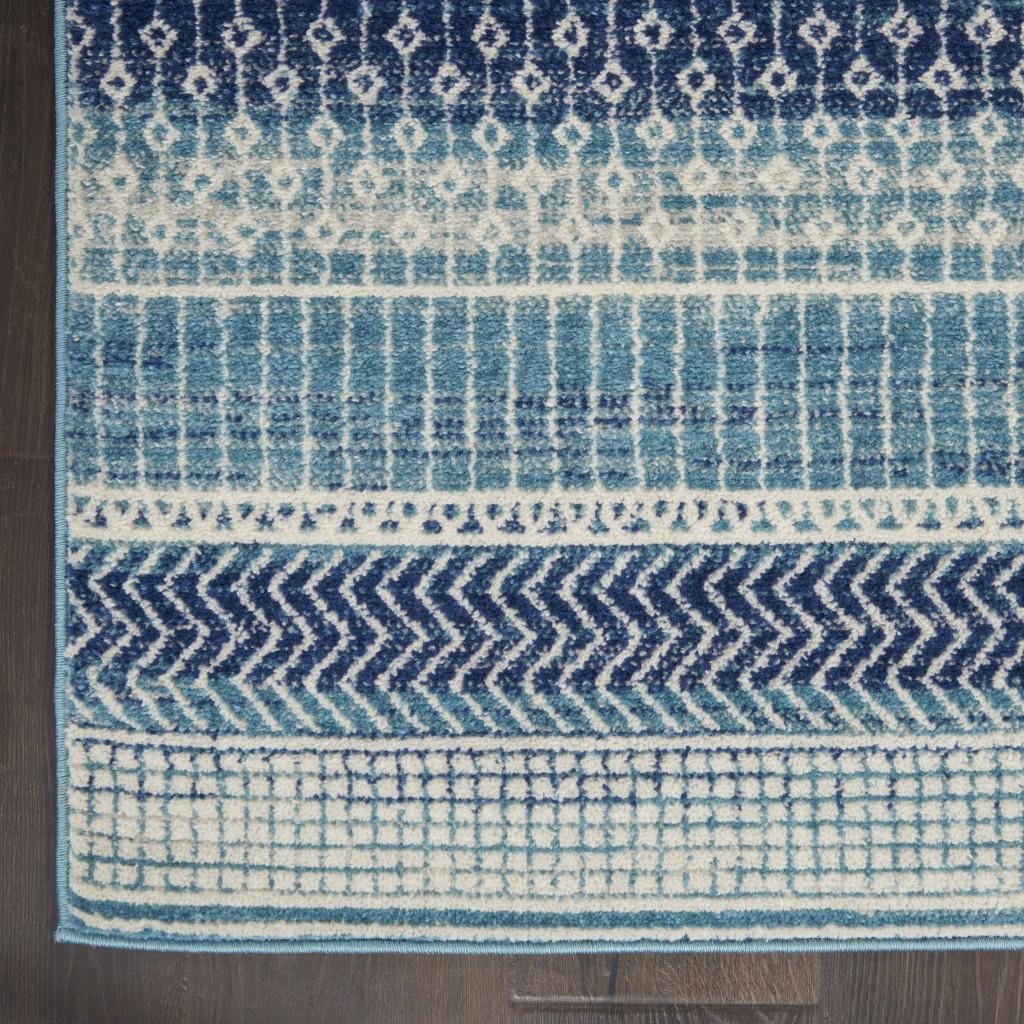 10" Navy Blue Floral Power Loom Runner Rug
