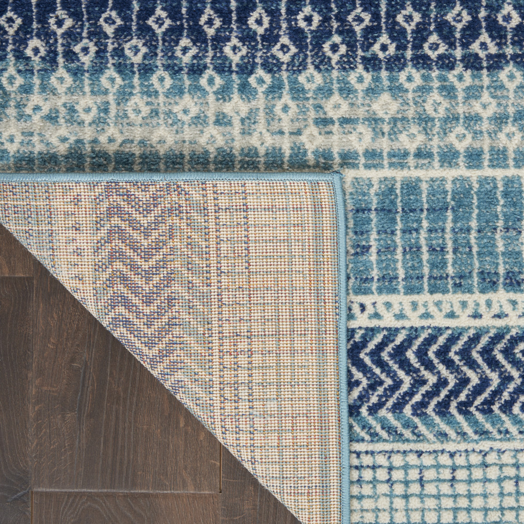 10" Navy Blue Floral Power Loom Runner Rug