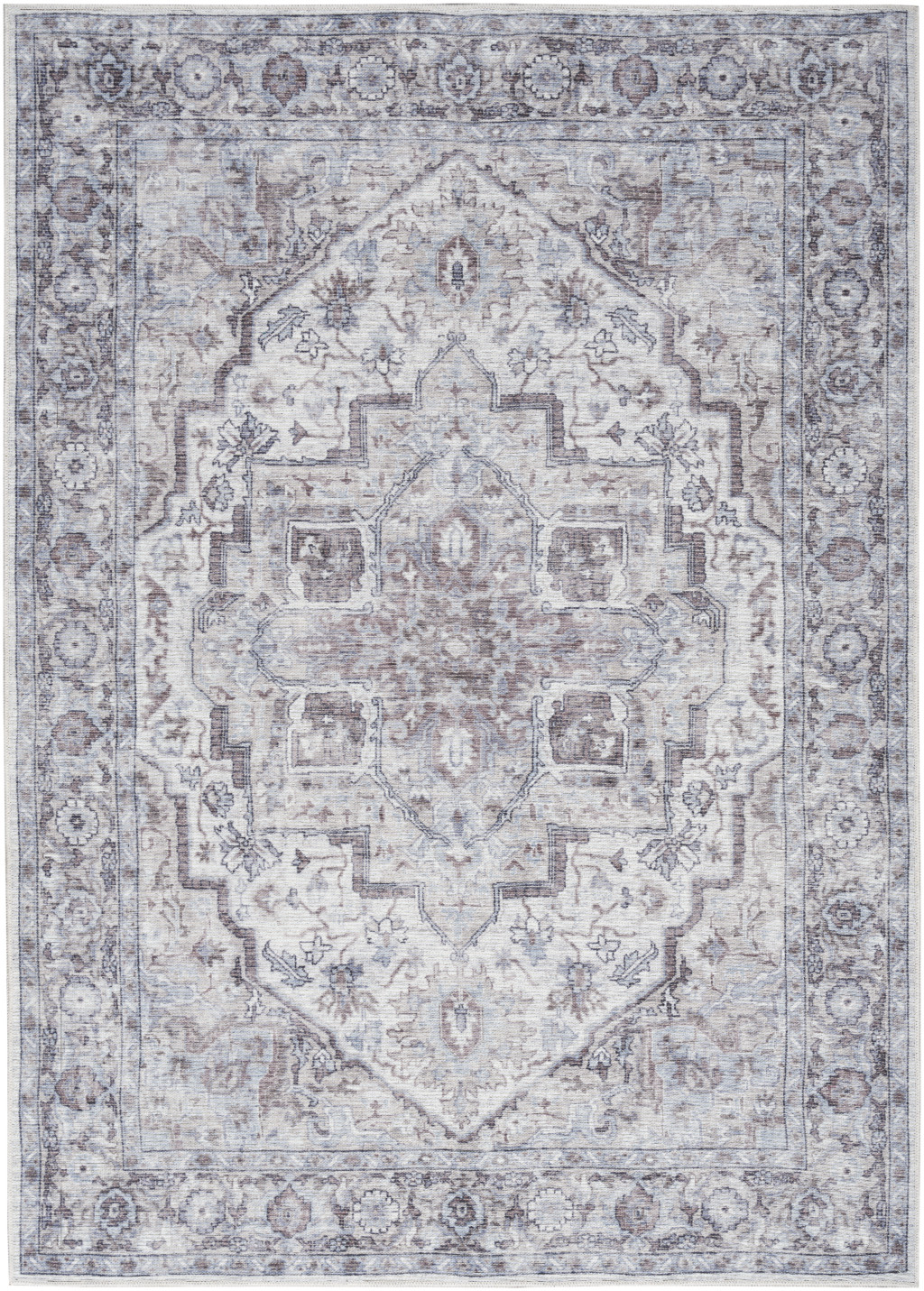 8" X 10" Blue And Pink Floral Power Loom Distressed Washable Area Rug