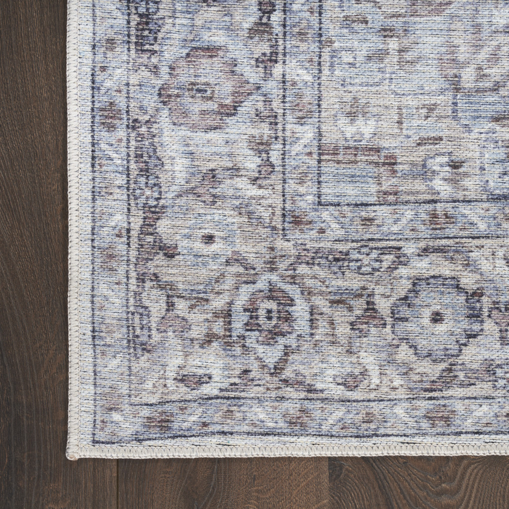 8" X 10" Blue And Pink Floral Power Loom Distressed Washable Area Rug