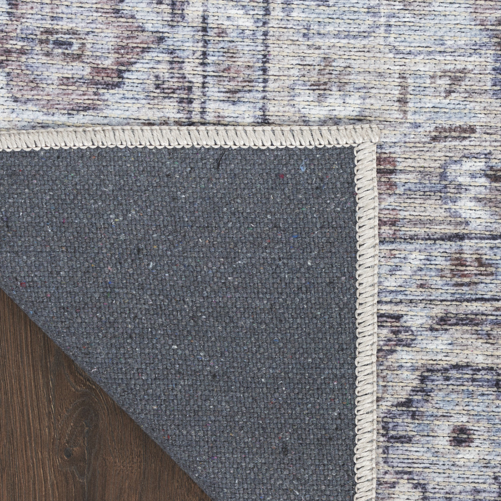 8" X 10" Blue And Pink Floral Power Loom Distressed Washable Area Rug