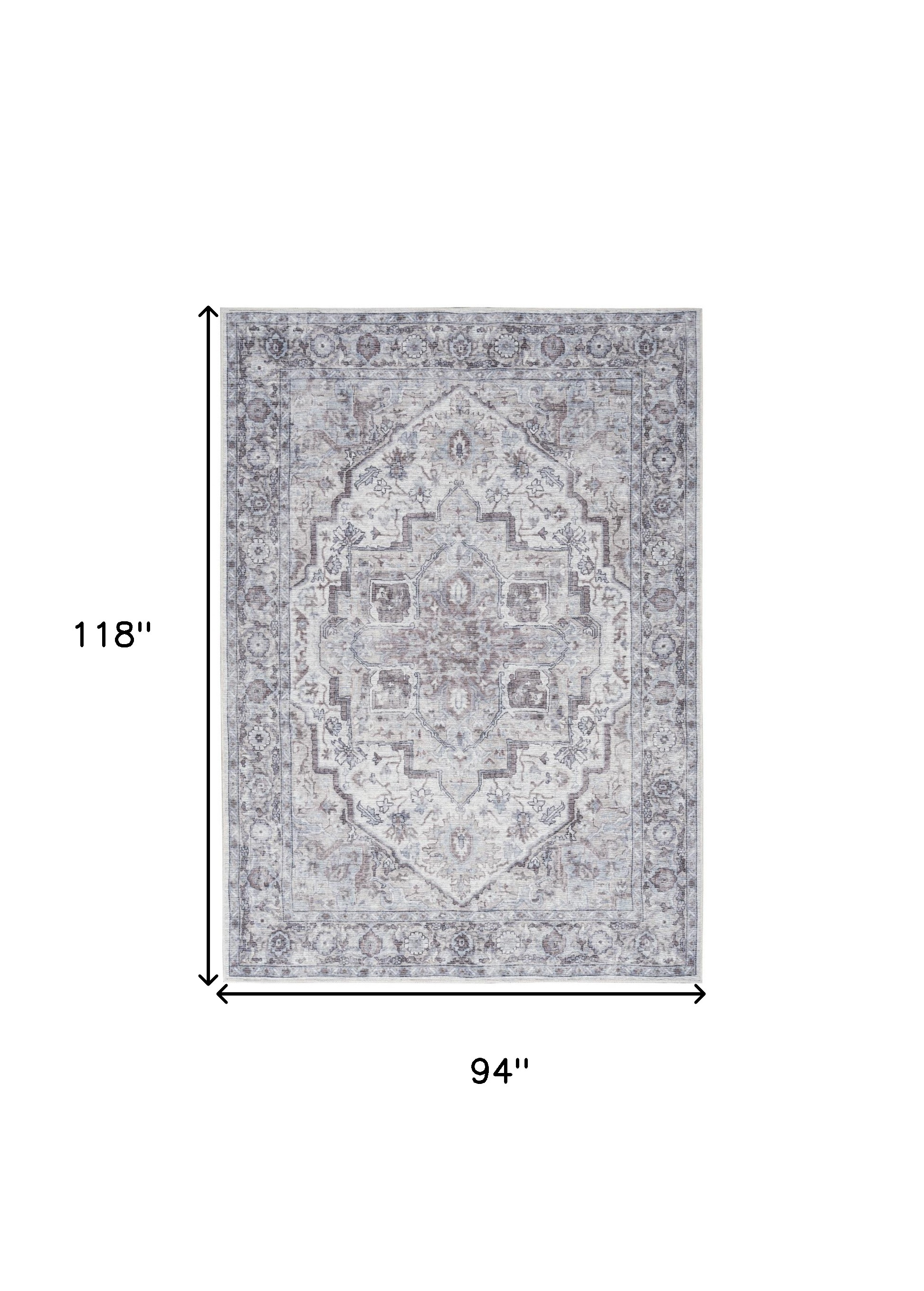 8" X 10" Blue And Pink Floral Power Loom Distressed Washable Area Rug